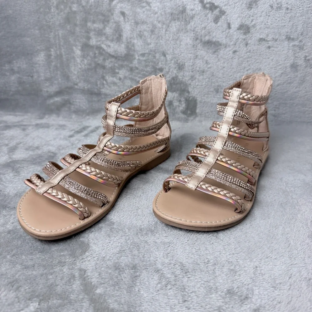 Kelly & Katie Gia Gladiator Sandals Girls Size 3 Rose Gold Sparkly Rhinestone